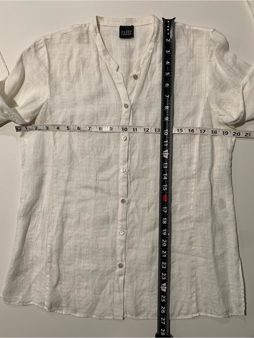 Eileen Fisher White Organic Handkerchief Linen Mandarin Collar Shirt, Fits Small - Picture 8 of 11